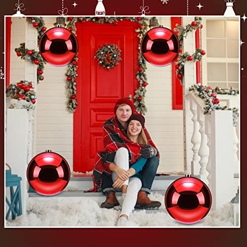 Zubebe 4 Pcs Extra Large Christmas Ball Ornaments 8'' (200 Mm) Giant Oversized Plastic Xmas Ball Big Hanging Christmas Tree Ornaments for Holiday Party Outdoor Decor(Shiny Red)