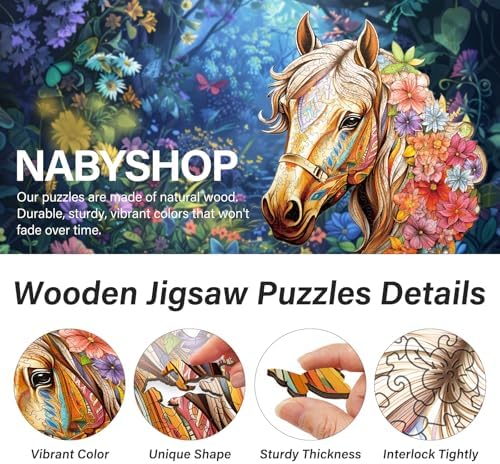 Wooden Puzzles for Adults, Horse Wood Puzzles Adult, Unique Animal Shape Wooden Jigsaw Puzzle, Christmas Birthday Gifts for Women Men Puzzle Game Lovers (S - 9.8×8.9in - 100pcs)