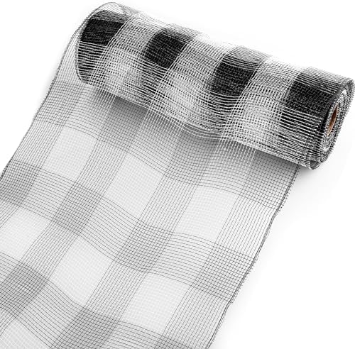 1 Roll Black and White Stripes Deco Mesh Ribbon 10 in x 30 ft, Poly Mesh Rolls for Holiday Decorating DIY Door Wreath Supplies Christmas Tree Halloween Decoration, Flora Crafting & Gift Wrapping
