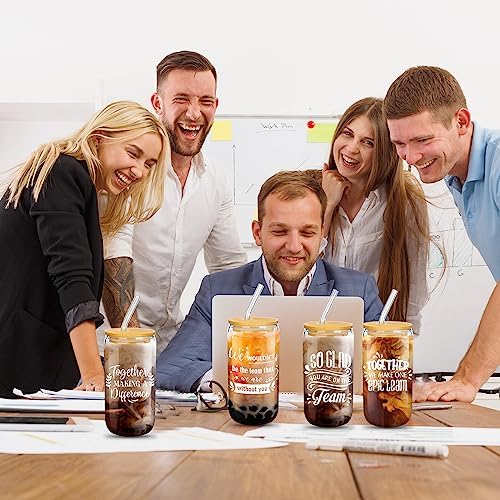 12 Set Employee Appreciation Gifts Christmas Appreciation Cups for Team Thank You Gifts Glass Cups for Staff Coworker 16 oz Can Shaped Beer Glass with Lids Straws Brushes(Mixed Style)