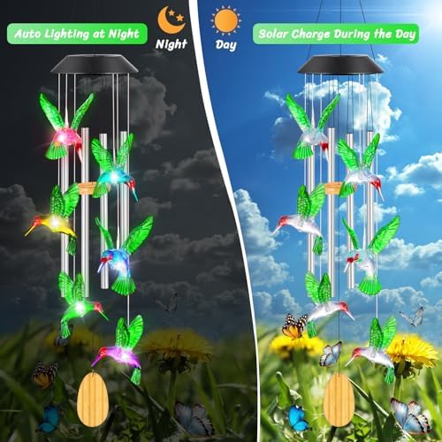 Womens Gifts for Christmas Birthday Gifts for Women Mom Grandma Gift Hummingbird Wind Chimes Solar Lights for Outside Outdoor Yard Home House Patio Garden Decor Gift for Mom Sister Men Wife