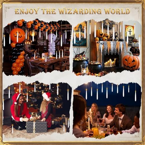 20 PCS Floating Candles with Wand LED Magic Hanging Candle Battery Operated Candle with 21 Batteries Include Flickering Warm Light Floating Candles for Christmas Halloween Decoration