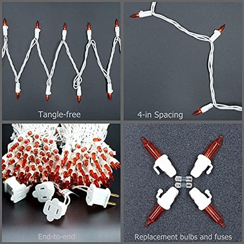 YULETIME 200 Orange Christmas Lights, Pack of 2 Sets 33 Feet 100 Count UL Certified Incandescent String Lights (Orange - White Wire)