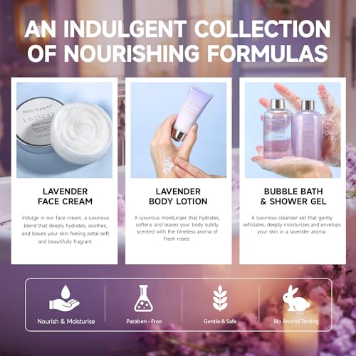 Spa Gifts for Women, Lavender Gift Set, Body & Earth 6 Pcs Bath Gift Sets, Self Care Gifts, Birthday Gifts for Women, Relaxing Spa Set,Christmas Gifts