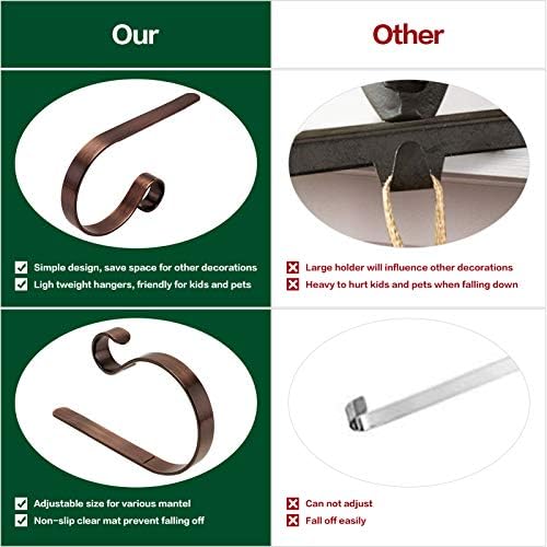 Christmas Stocking Holders for Mantle Set 4,Lightweight Stocking Holder No-Slip Stocking Hangers for Mantel Fireplace,Adjustable Mantel Stocking Hooks