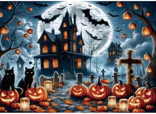 1000 Piece Halloween Puzzles for Adults Kids: Haunted House Mansion Puzzle Party Game Toy Gifts for 3+ Years Old Boys Girls Halloween Nightmare Before Christmas Jigsaw Puzzle for All Ages