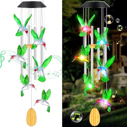 Womens Gifts for Christmas Birthday Gifts for Women Mom Grandma Gift Hummingbird Wind Chimes Solar Lights for Outside Outdoor Yard Home House Patio Garden Decor Gift for Mom Sister Men Wife