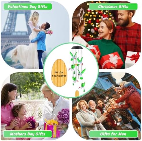 Womens Gifts for Christmas Birthday Gifts for Women Mom Grandma Gift Hummingbird Wind Chimes Solar Lights for Outside Outdoor Yard Home House Patio Garden Decor Gift for Mom Sister Men Wife