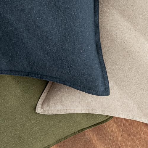 Woaboy 26x26 Inch Set of 2 Euro Sham Decorative Linen Solid Throw Pillow Covers Boho Accent Farmhouse Pillowcases Modern Netural Christmas Home Decor for Bed Couch Sofa Living Room,Olive Green