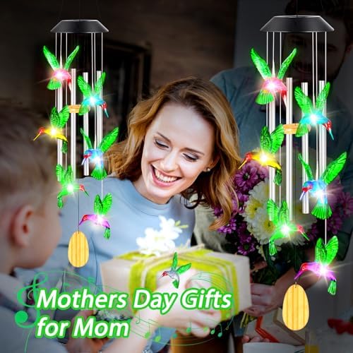 Womens Gifts for Christmas Birthday Gifts for Women Mom Grandma Gift Hummingbird Wind Chimes Solar Lights for Outside Outdoor Yard Home House Patio Garden Decor Gift for Mom Sister Men Wife