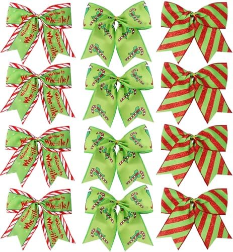 12 Pcs Red Green Christmas Bows,6 Inch Large Wreaths Bows for Tree Gift Wrapping Garland,Christmas Decoration Holiday Party Crafts Xmas Tree Ribbon Ornaments (Pattern)
