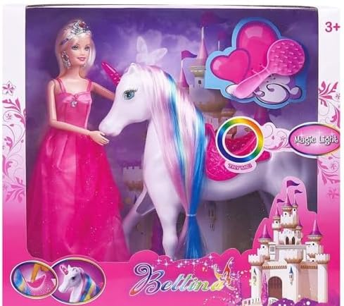 Yellow River Magical Light Unicon and 11.5" Princess Doll, Unicorn Gifts for Christmas Birthday for Girls 3+, Fairy Tale Story Unicorn Horse Toys Playset for Kids Ages 3 4 5 6 7 8
