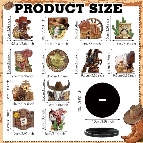 12 Pcs Western Centerpieces Wild West Party Decorations 3.94 Inches Christmas Western Wooden Centerpieces for Tables for Party Decorations Birthday Baby Shower(Brown,Cowboy)