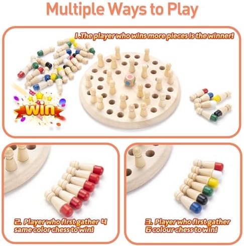 Wooden Memory Chess Matching Game: Large Family Board Games for Kids and Adults, Montessori Preschool Learning Educational Toy, Birthday Gift for Age 3 4 5 6 7 8+ Boy Girl, Christmas Stocking Stuffers