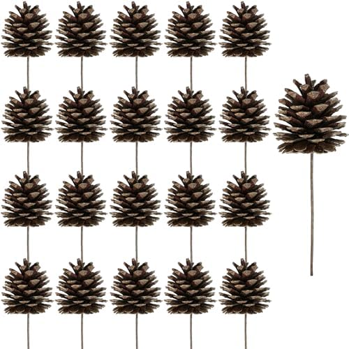 Winlyn 20 Pcs Natural Pine Cone Picks Christmas Pinecone Sprays Pinecones Ornaments with Wired Stems 6.9" Tall for Rustic Christmas Tree Party Floral Arrangements Wreath Crafts Holiday Décor