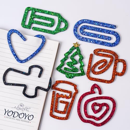 10-Cavity Silicone Resin Bookmark Mold with Varieties of Shapes and Size, Paper Clip Molds with Christmas Tree Cross Apple Shapes for DIY UV Resin Crafts, DIY Unique Gifts for Book Lovers
