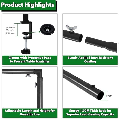 Over The Table Rod Stand with Clamps - Adjustable Table Arch Stand, Metal Table Rod for Wedding, Birthday, Halloween, and Christmas Decorations (29"-97" Length, 26"-42" Tall, Black)