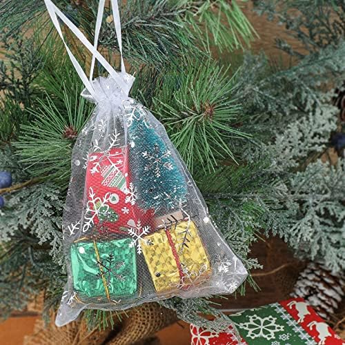 jijAcraft 5x7 Inch Christmas Organza Bags - 50Pcs White Snowflake Gift Bags with Drawstring, Xmas Party Favor Sheer Mesh Pouches for Winter Gift, Candy, Jewelry Bag