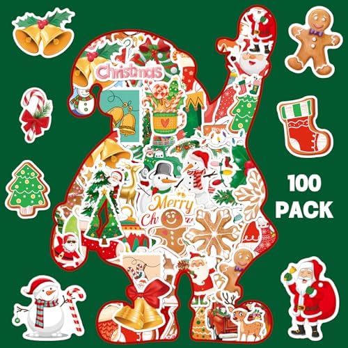 Stocking Stuffers for Kids, 100 Pcs Christmas Stickers - Christmas Decorations, Crafts Gifts Bags Window Tree Garland Santa Snowman Party Favors Supplies Bulk Tags for Classroom Kids Boys Girls Indoor