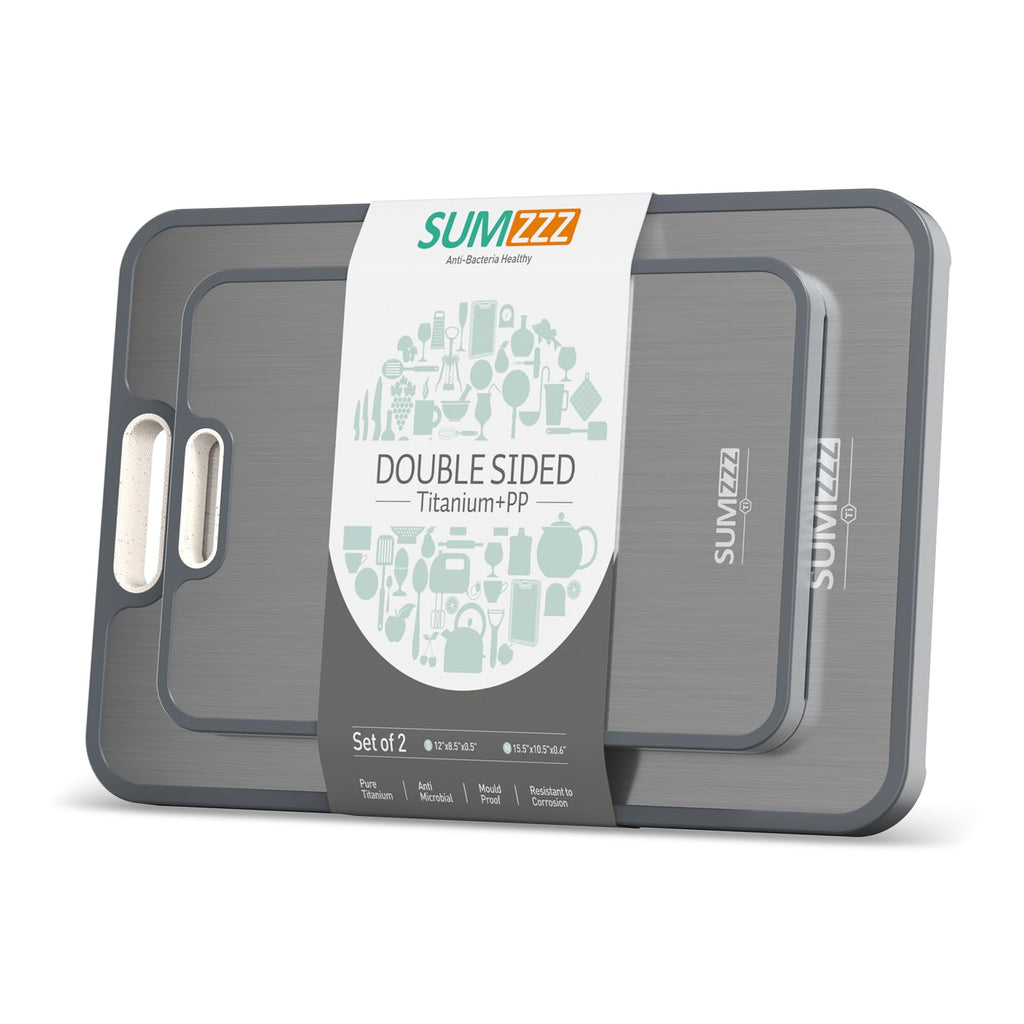 Titanium Cutting Board Double Sided Food Grade, Pure Titanium/PP for Kitchen, Cutting Board Easy to Clean[15.5”*10.5”+12”*8.5”]