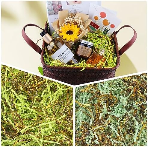 Crinkle Cut Paper Shred Filler 8 oz (1/2 lb) Gift Wrapping & Gift Basket Filler for Christmas, Halloween & Wedding Decorations,Crafting Activities,Many Color Options (White and Gold)