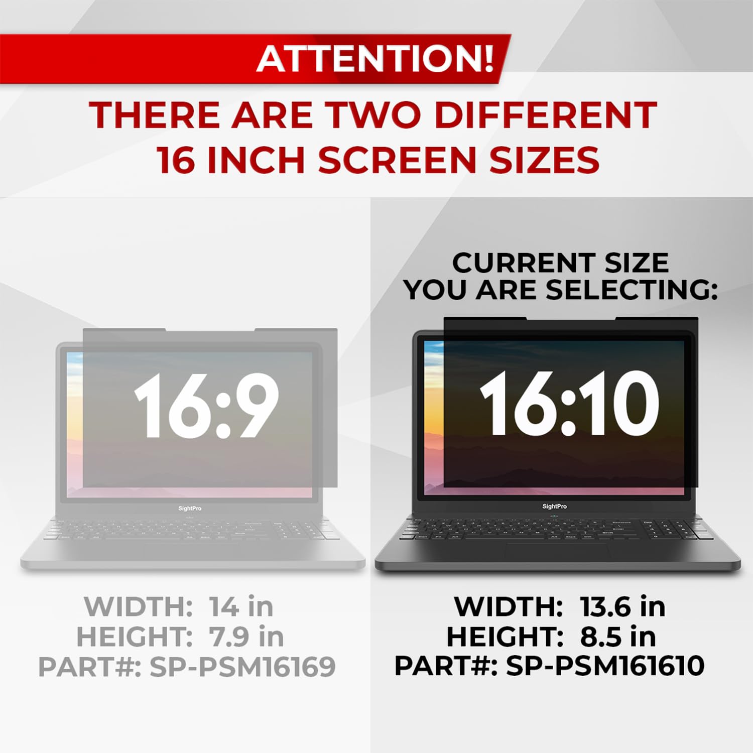 SightPro Magnetic Laptop Privacy Screen 16 Inch 16:10 - Patented Removable Laptop Privacy Filter Shield and Protector
