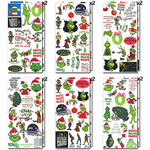 12 Sheets Christmas Temporary Tattoos for Kids, Christmas Party Decorations Winter Christmas Party Supplies for Kids Boys Girls Fake Tattoos Stickers Xmas Party Favors Gifts Holiday Tattoos