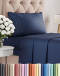 Twin Size 3 Piece Sheet Set - Comfy Breathable & Cooling Sheets - Hotel Luxury Bed Sheets for Women & Men - Deep Pockets, Easy-Fit, Extra Soft & Wrinkle Free Sheets - Navy Blue Oeko-Tex Bed Sheet Set