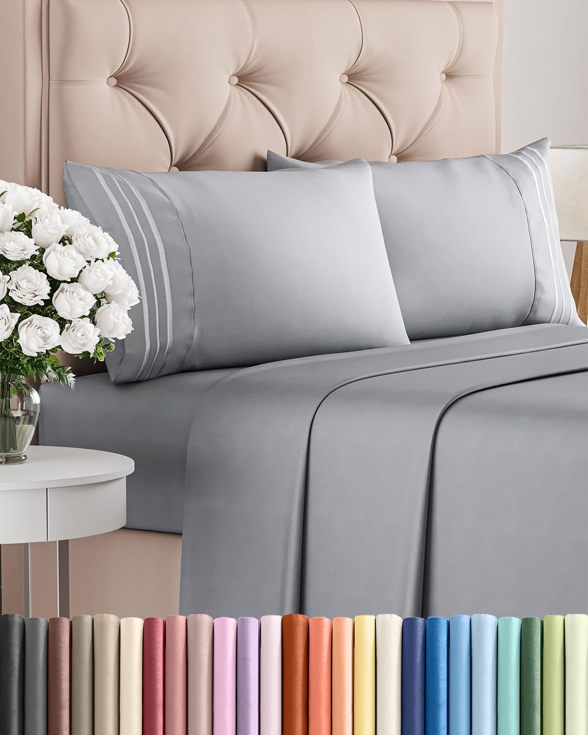 King Size 4 Piece Sheet Set - Comfy Breathable & Cooling Sheets - Hotel Luxury Bed Sheets for Women and Men - Deep Pockets, Easy-Fit, Soft and Wrinkle Free Sheets - Steel Blue Oeko-Tex Bed Sheet Set