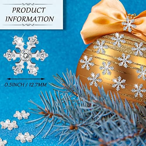 120 Pcs Crystal Snowflake Buttons Christmas Bling Snowflake Rhinestone Diamante Alloy Tiny Button for Crafts Flat Back Snow Embellishments for DIY Wedding Clothes Hair Jewelry Decor (Silver)