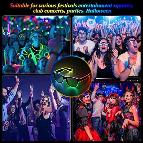 YouRfocus Led Light up Glasses 2 Pack Multi-Color Glow in the Dark Neon Rave Glasses for Rave Party, EDM, Halloween, Christmas, Wired with Battery Power (6 colors)