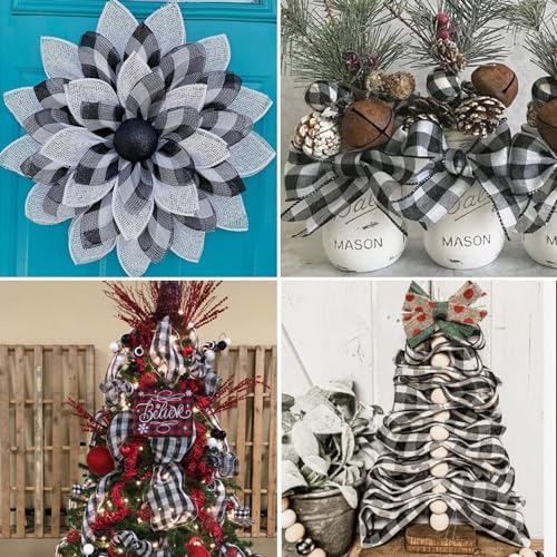 1 Roll Black and White Stripes Deco Mesh Ribbon 10 in x 30 ft, Poly Mesh Rolls for Holiday Decorating DIY Door Wreath Supplies Christmas Tree Halloween Decoration, Flora Crafting & Gift Wrapping