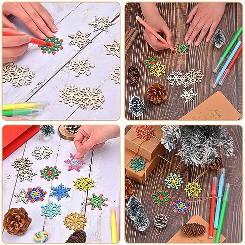 100 PCS Snowflake Ornaments for Christmas Decoration, Wooden Cutouts Ornament for Hanging Embellishments and Craft DIY, Rustic Farmhouse Holiday Decor with Strings (100)