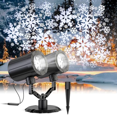 2024 Newest Christmas Decorations Christmas Projector Lights Outdoor Double-Head Rotating Snowflakes Projector Lights for Xmas Home Party IP65 Waterproof Brightening LED Outdoor & Indoor
