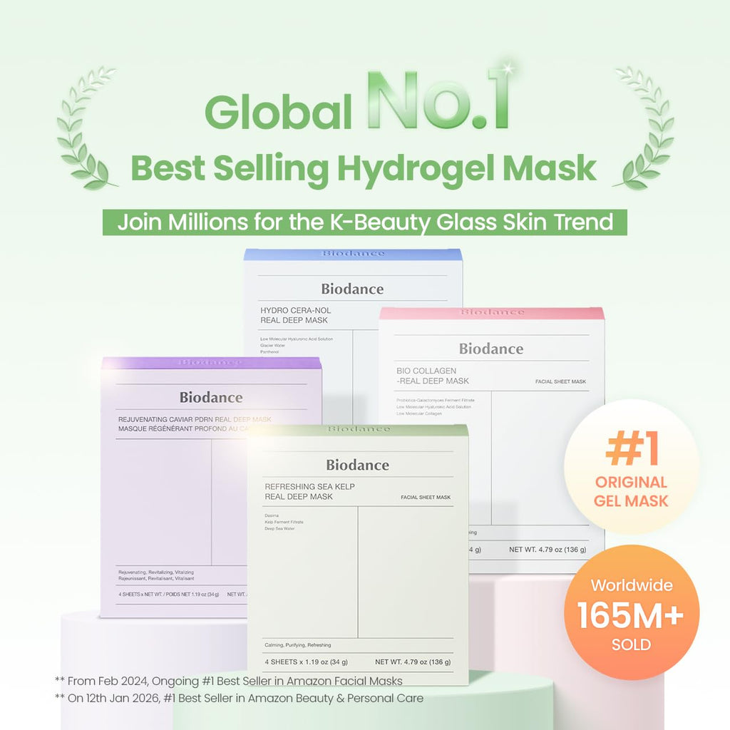 BIODANCE Refreshing Sea kelp Real Deep Mask, Overnight Hydrogel Face Mask, Calming, Oil & Sebum Control, Blemish Care, After Sun Care, Sunburn Relief, Korean Skin Care | 1.19oz(34g) x 4ea