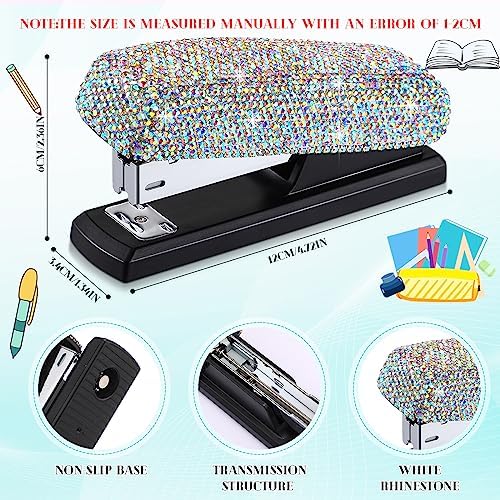 Yexiya Bling Crystal Stapler Gift Sparkly Diamond Stapler for Desk Handmade Clay Rhinestone Machine Pretty Office Stationery Kit Stylish Accessory for Women Lady Christmas(AB Color)