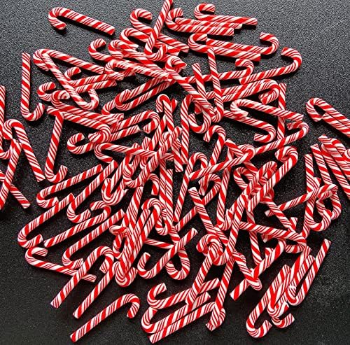 100Pcs Clay Candy Canes Red White Candy Canes Christmas Candy Cane Faux Candy Cane Christmas Stick Mini Polymer Soft Clay DIY Decoration for Nail Art Kit DIY Cake Food（3CM-Red +White）