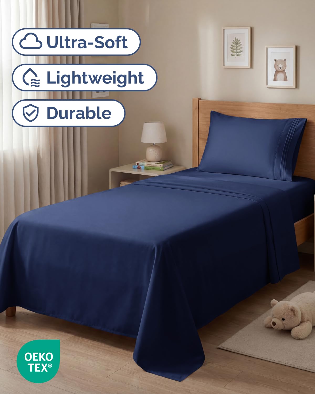 Twin Size 3 Piece Sheet Set - Comfy Breathable & Cooling Sheets - Hotel Luxury Bed Sheets for Women & Men - Deep Pockets, Easy-Fit, Extra Soft & Wrinkle Free Sheets - Navy Blue Oeko-Tex Bed Sheet Set