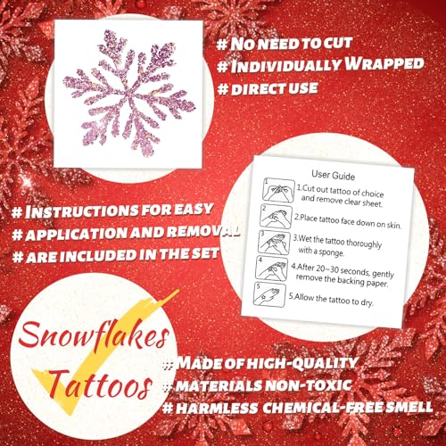 winthrop 120 Pcs Glitter Snowflake Temporary Tattoos for Kids, Individually Wrapped Waterproof Safety Christmas Winter Frozen Party Tattoos, Best Choice for Stocking Stuffers, 60 Designs