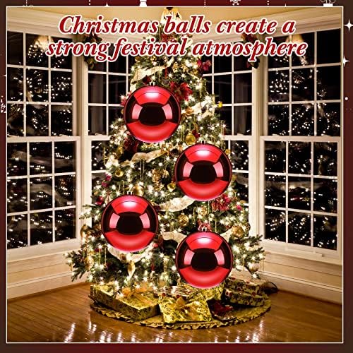 Zubebe 4 Pcs Extra Large Christmas Ball Ornaments 8'' (200 Mm) Giant Oversized Plastic Xmas Ball Big Hanging Christmas Tree Ornaments for Holiday Party Outdoor Decor(Shiny Red)