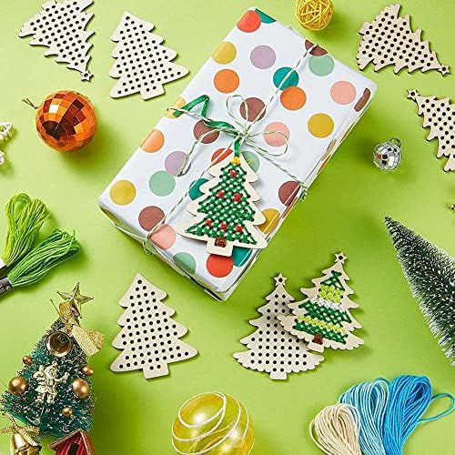 10 pcs Christmas Wooden Cross Stitch Kits Cross Stitch Wood Ornaments Christmas Hanging Decors Craft Christmas Decorations for Christmas Tree Decoration Supplies (Tree Style)