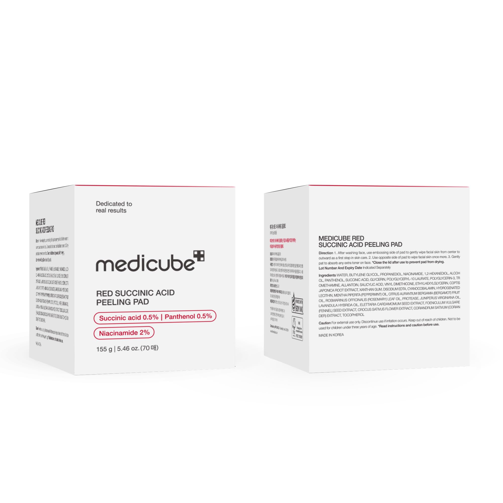 medicube Toner Pads Red Succinic Acid Panthenol Facial Peeling Pad | Exfoliating Toner Pad for Breakout-Prone Skin | Niacinamide, AHA, BHA, and Soothing Panthenol - Non-Comedogenic, 70 Pads (1 Pack)