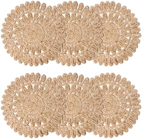 13.8" Round Corn Husk Placemats | Boho Woven Rattan Table Mats | Natural Spring Farmhouse Plate Chargers | Handmade Rustic Wicker Place Mats for Christmas Wedding (Set of 6)