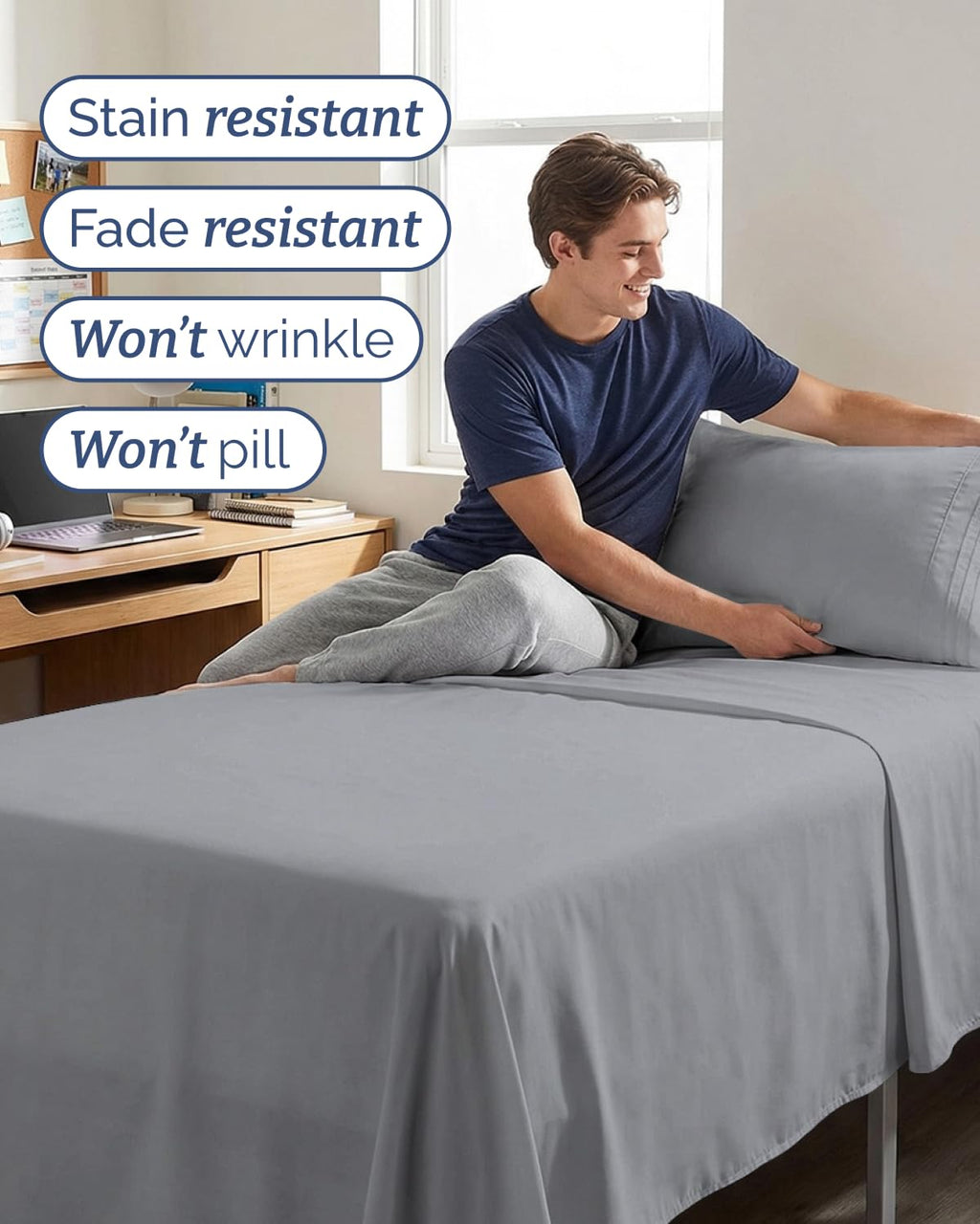 Twin XL Size 3 Piece Sheet Set - Comfy Breathable & Cooling Sheets - Hotel Luxury Bed Sheets for Women & Men - Deep Pockets, Easy-Fit, Soft & Wrinkle Free Sheets - Steel Blue Oeko-Tex Bed Sheet Set
