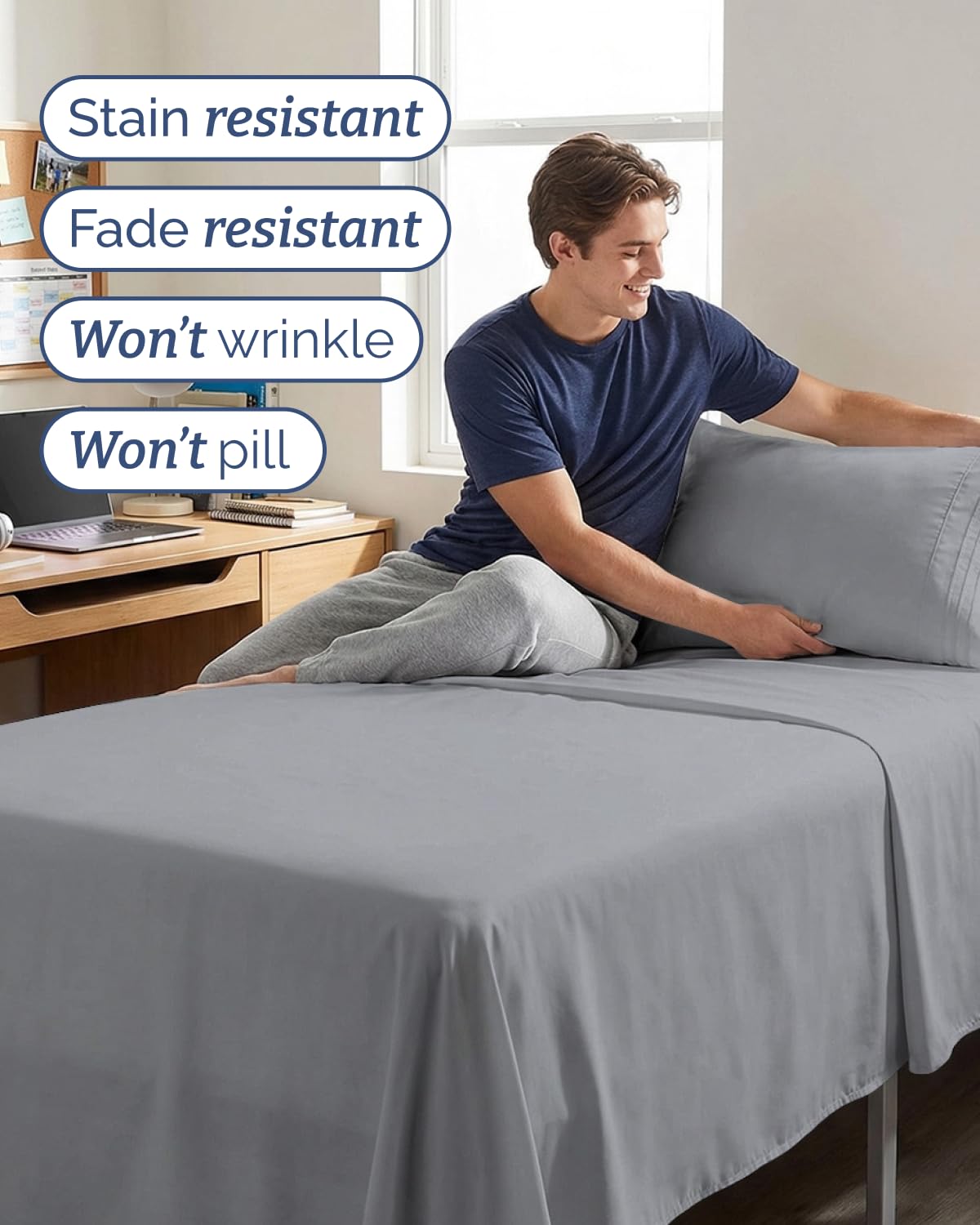 Twin XL Size 3 Piece Sheet Set - Comfy Breathable & Cooling Sheets - Hotel Luxury Bed Sheets for Women & Men - Deep Pockets, Easy-Fit, Soft & Wrinkle Free Sheets - Steel Blue Oeko-Tex Bed Sheet Set