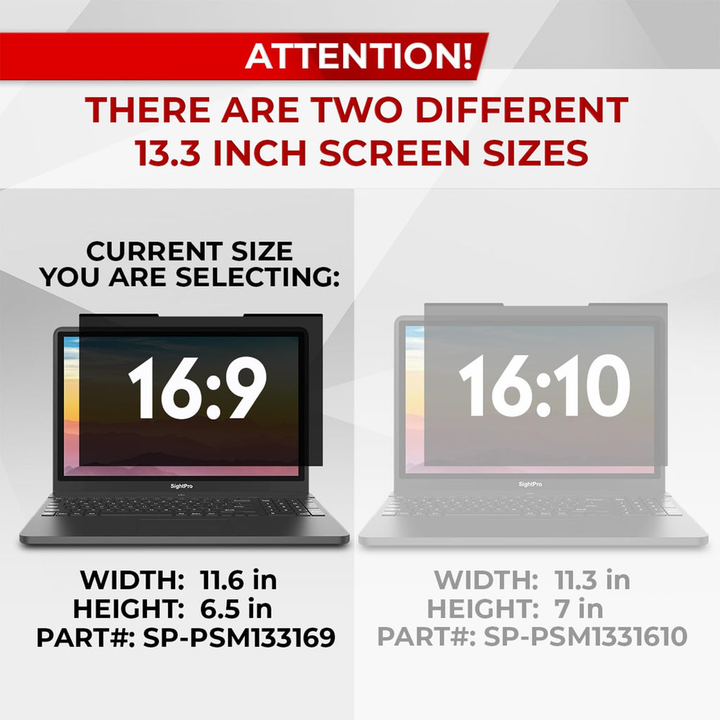 SightPro Magnetic Laptop Privacy Screen 13.3 Inch 16:9 - Patented Removable Laptop Privacy Filter Shield and Protector