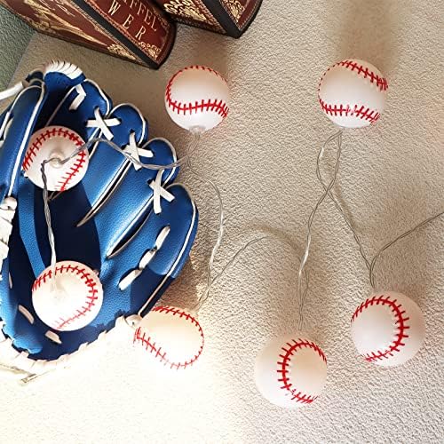 Yayfazy Baseball Decorations String Lights, Timer Battery Operated 6.5ft 10LED Room Decor,Baseball Ornaments for Christmas Tree, Boys Bedroom, Sports Theme Party Favors, Christmas Gift for Kids