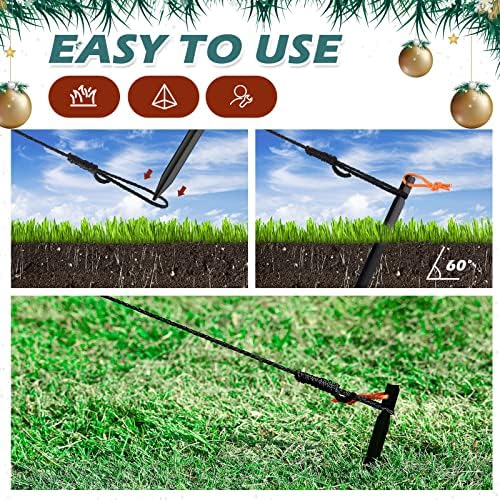 12 Pcs Inflatable Stakes and Tethers - Heavy Duty Aluminum String 7" Rope Spikes With Hook - Replacement Accessories for Halloween Christmas Garden Lawn