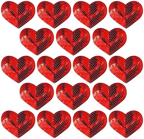 20Pcs Red Sequin Heart, Shiny Heart Iron on Applique Embroidered Patches for Clothing, Bags, Jackets, Jeans DIY Earrings Accessory Craft Valentine Christmas Decoration, 2.5inch