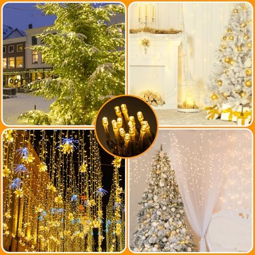 2 Pack Extra-Long 76FT 200 LED Plug in String Lights with Remote & Timer for Wedding Graduation Christmas Garden Tree Patio Porch Party Decorations,Dimmable,Connectable - Warm White